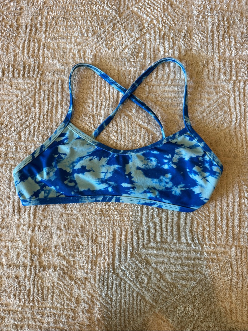 JOLYN Blue Tie Dye Cross Back Tie Bikini Swim Top Size Small